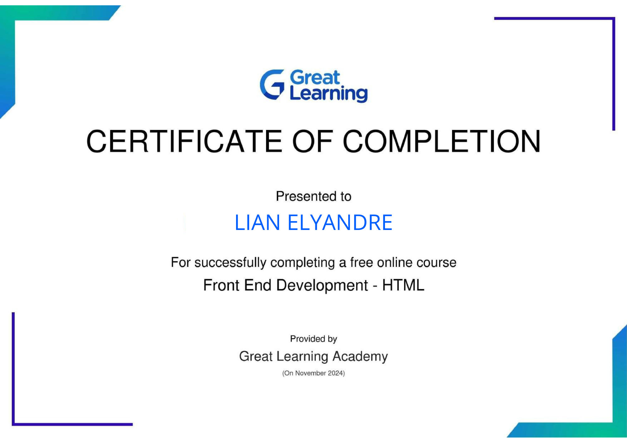 HTML Certificate
